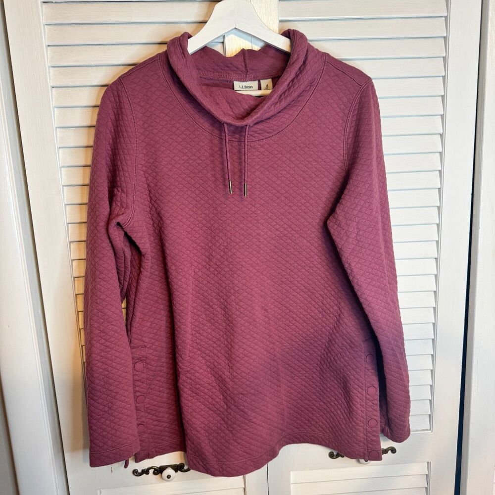 VINTAGE L.L.BEAN QUILTED‎ SIDE BUTTON COZY MOCK NECK SWEATER SZ M